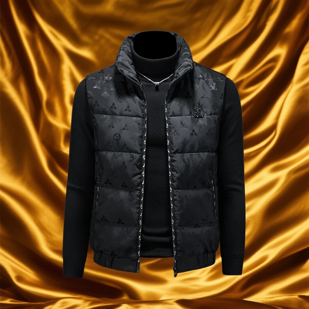 维斯克纳提花黑色立领羽绒马甲男轻薄保暖修身外穿冬季羽绒服外套