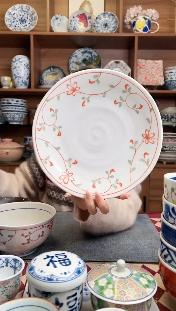 瓷片花赤绘23cm盘子