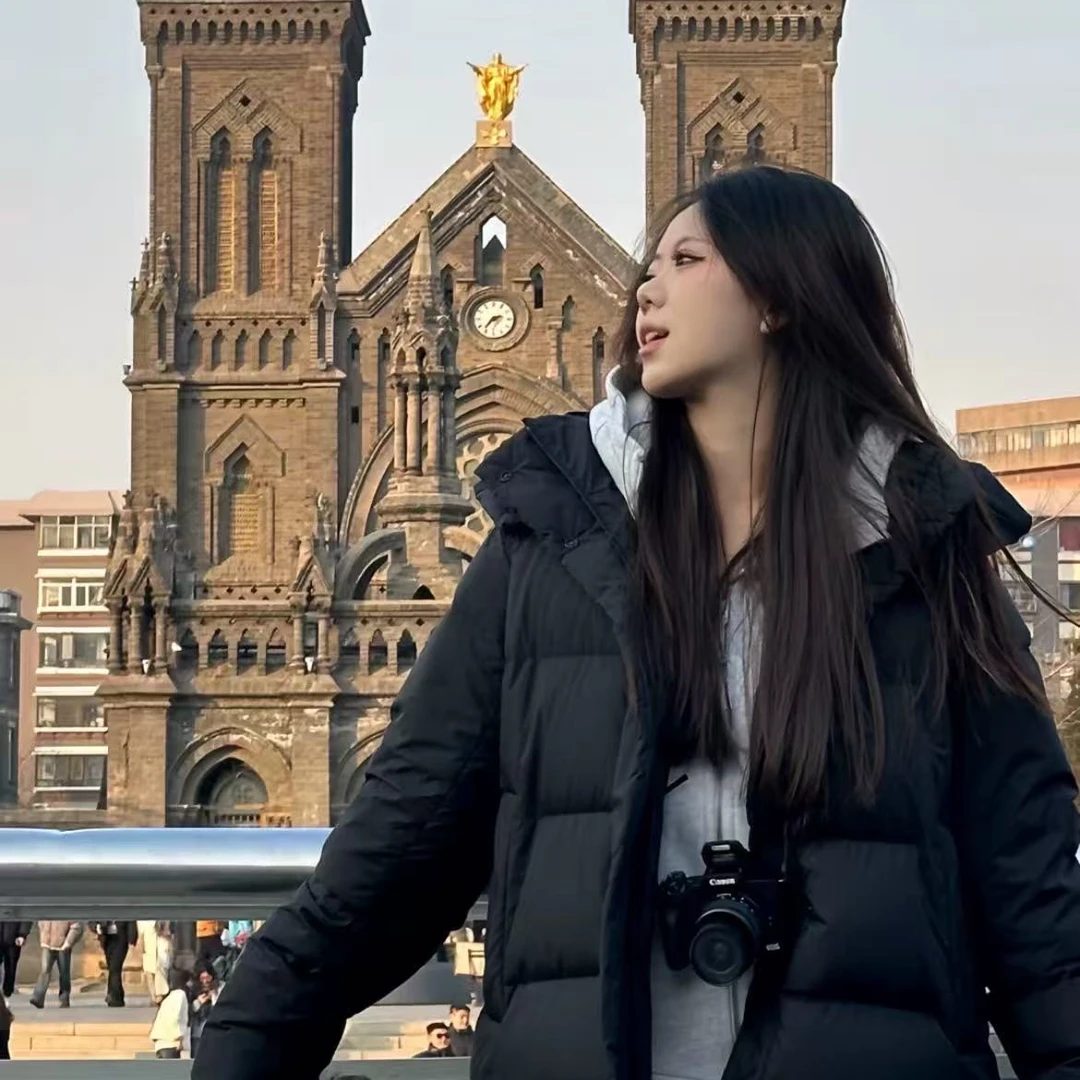 五格羽绒服外套百搭仙女低保和色气质立领连帽羽绒服