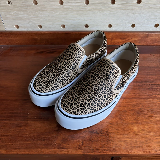 Thawanda男女同款春夏豹纹马毛一脚蹬软木层底增高硫化板鞋