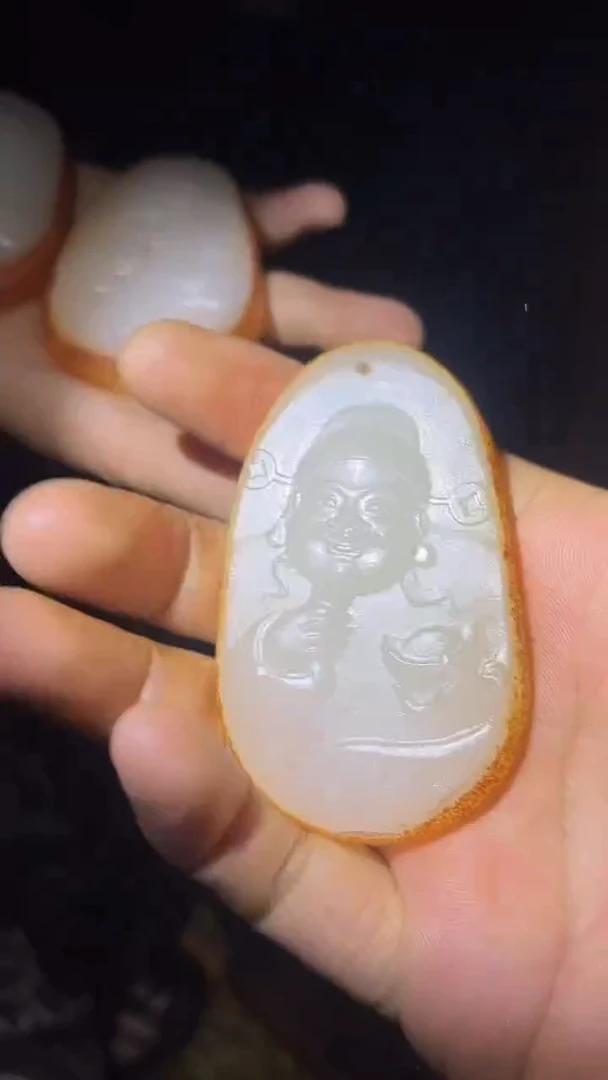和田玉未镶嵌挂件财神爷牌一个