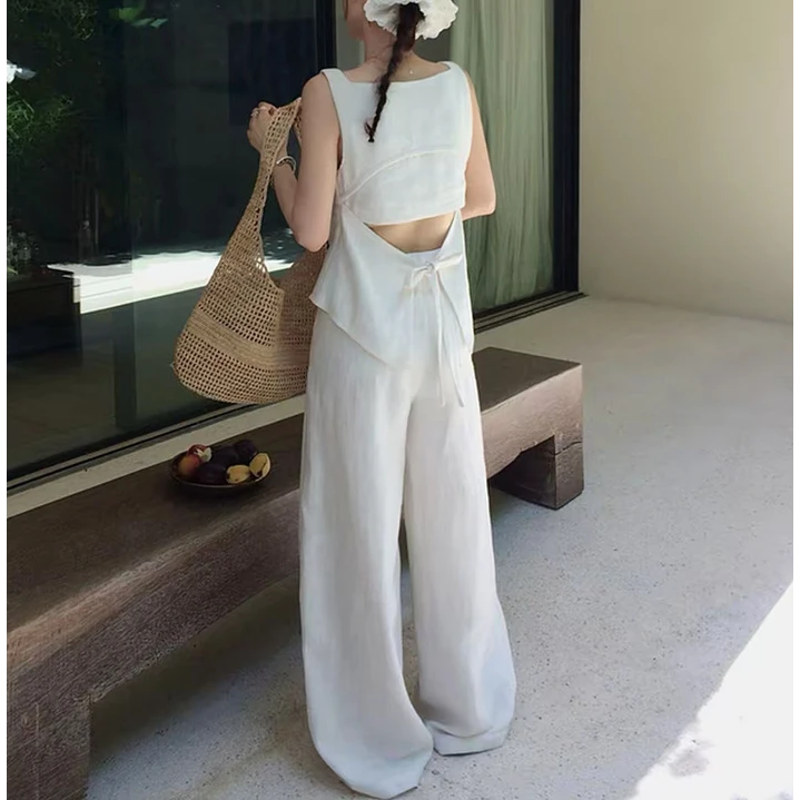 2025新款夏季张贝贝 封神套装 80苎麻 绑带露背+松弛感西裤