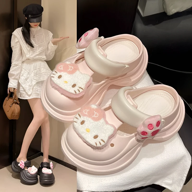 KT猫厚底洞洞鞋女款夏季2025新外穿防滑踩屎感玛丽珍包头凉拖鞋TJ