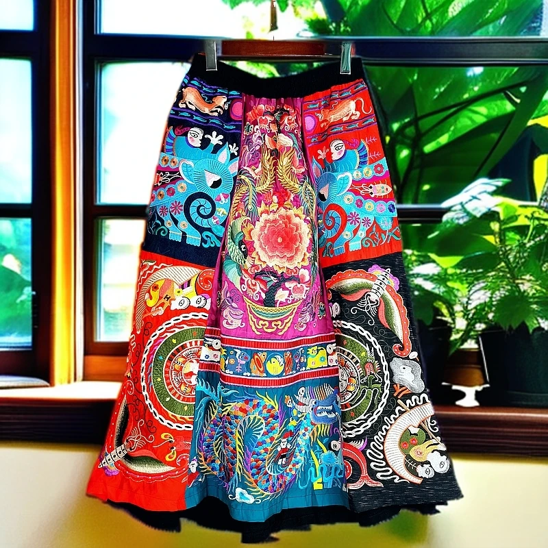 重工满绣刺绣每条各不相同配色松紧腰夏季半身裙