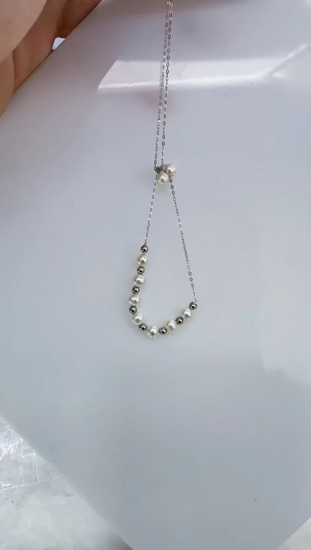 银S925镶嵌淡水珍珠DA定位球珍珠微笑链4-5 y125