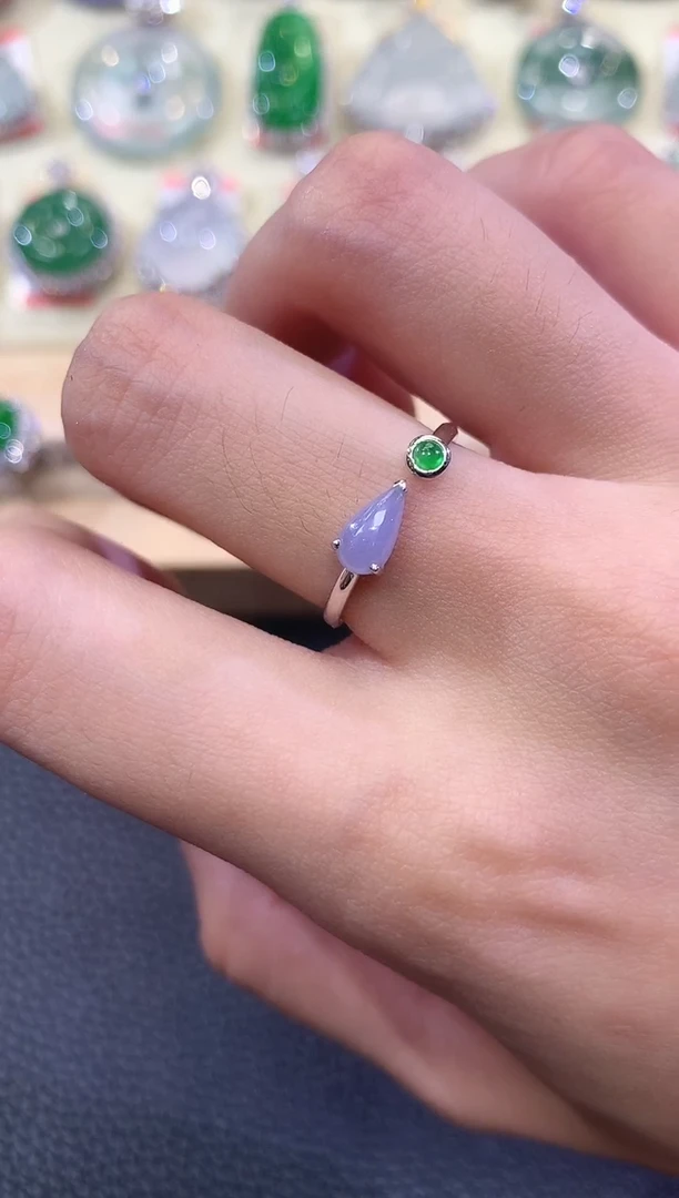 翡翠戒指18K金镶嵌夏日珠宝A8 紫货有色差