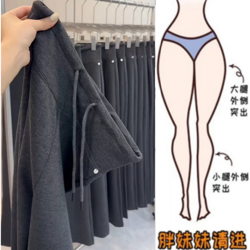 格洛森大码女早春新款梨型身材休闲裤百搭显瘦松紧高腰直筒拖地裤