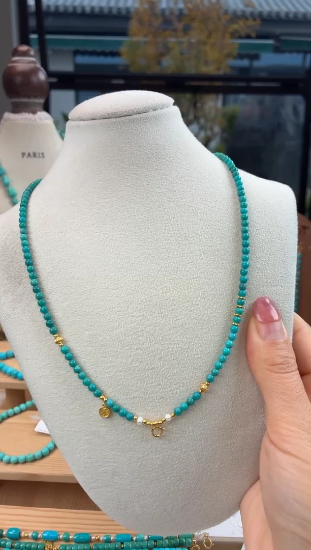 银S925镀金镶嵌绿松石项链多样性发货