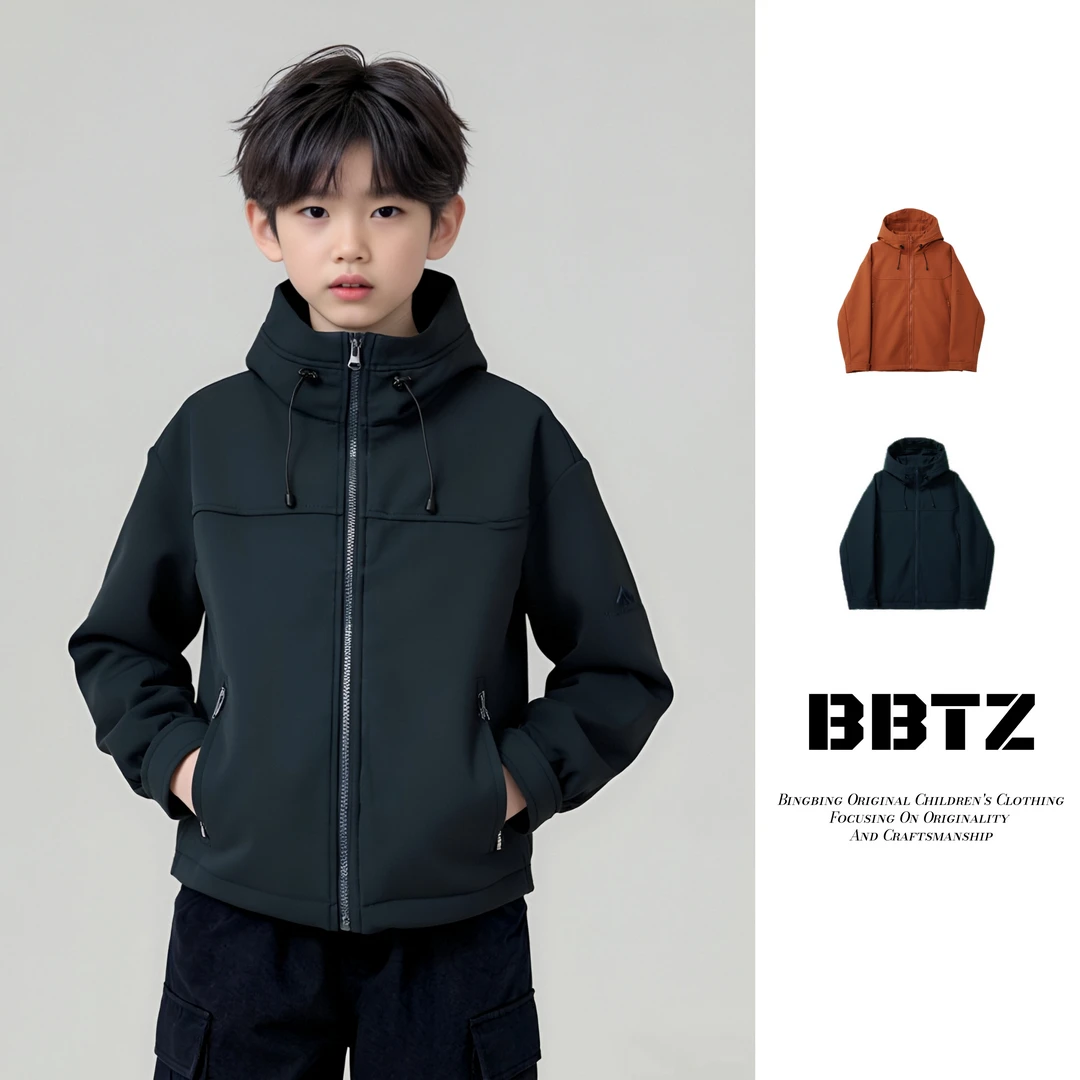 男中大童【软壳冲锋衣】秋季新款薄绒防风防水户外运动休闲外套儿童