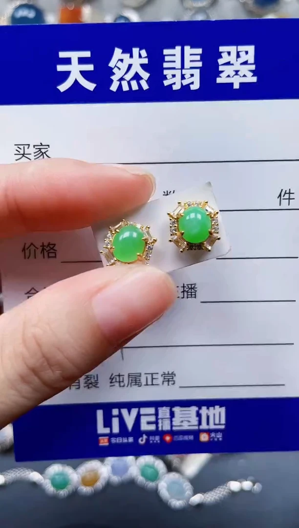 银S925镶嵌翡翠耳饰194