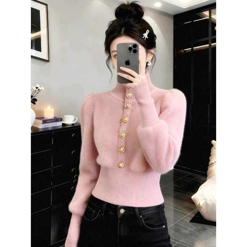 粉色新年毛衣女冬季爆款时髦名媛高级感气质收腰小香风针织上衣潮