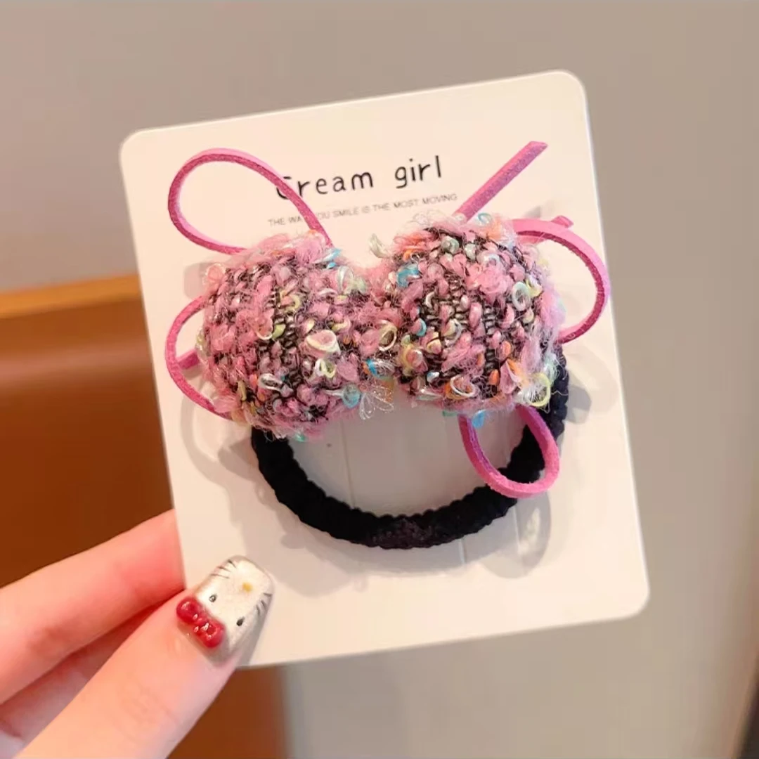 A-6219 T 1个粉色毛球球布艺秋冬高弹力耐用百搭头绳        发圈