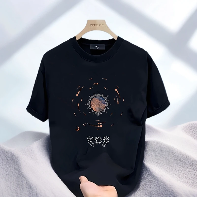 新款圆领潮流黑色男士男装短袖T恤高档轻奢百搭纯棉半袖上衣T恤衫