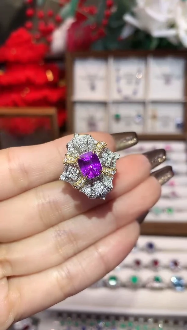 戒指彩色蓝宝石18K金镶嵌3.01ct/天然宝石/七天无理由
