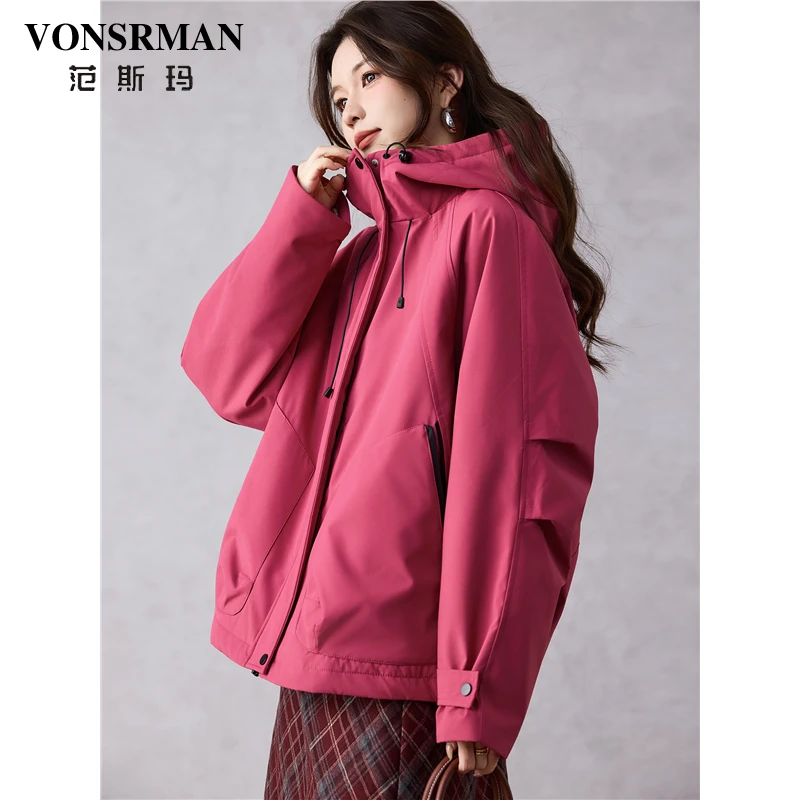 工装风连帽羽绒服女短款冬季2025新款时尚休闲防风保暖白鸭绒外套