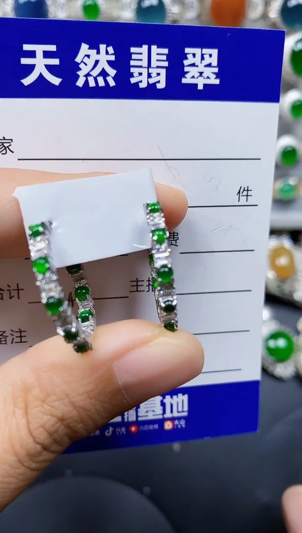 翡翠银S925镶嵌耳饰0069