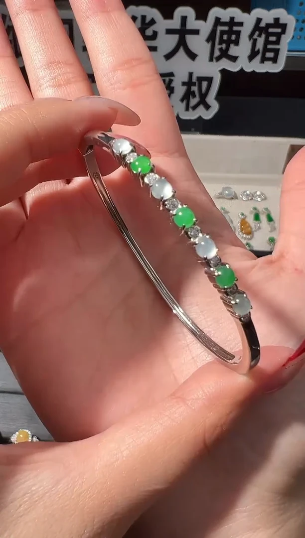 银S925镶嵌手镯翡翠缅甸珠宝严选