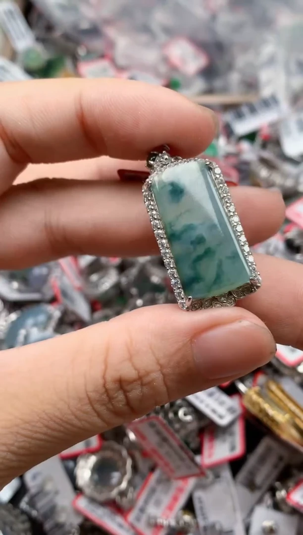 银S925镶嵌戒指翡翠天然A货缅甸翡翠