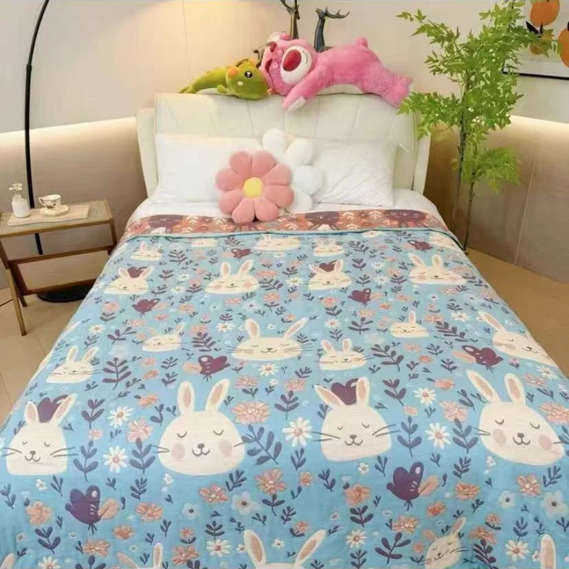 【沉思兔双人】200*230cm纯棉纱布毛巾被