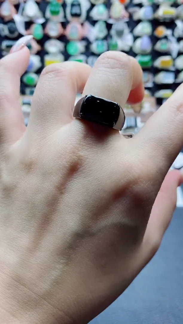 银S925镶嵌戒指翡翠天然翡翠戒指