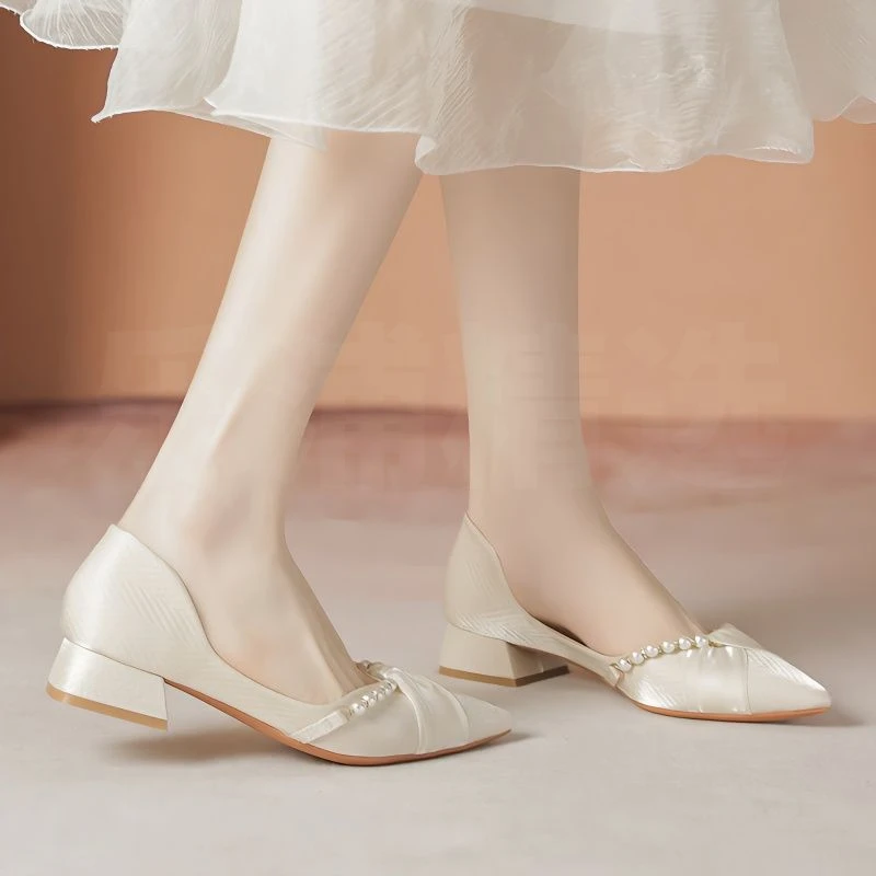晚晚鞋温柔风中跟仙女鞋配裙子气质单鞋法式百搭小香风尖头低跟鞋