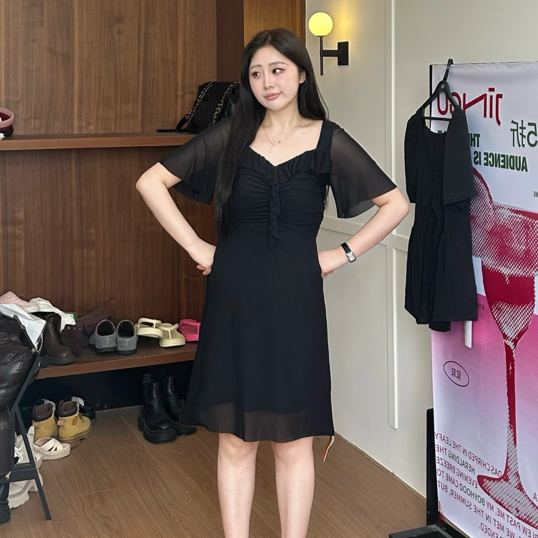 晶咕 高级感名媛 黑色显瘦连衣裙时尚休闲气质法式