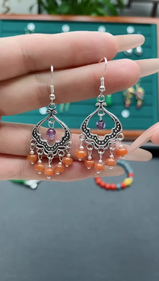 【闪购商品】翡翠耳饰银S925镶嵌8826红翡翠