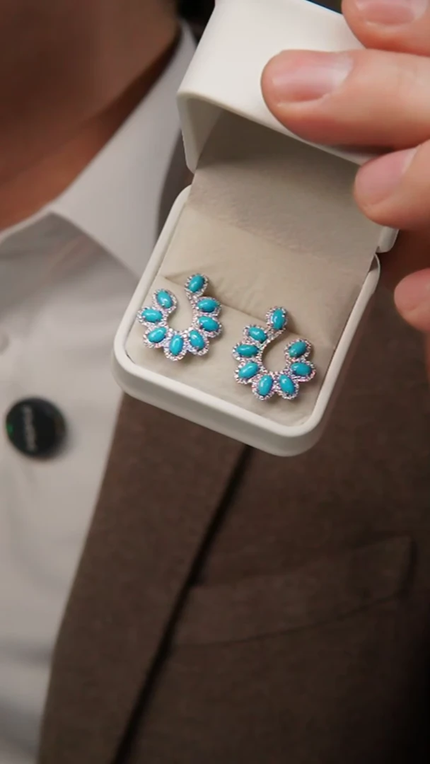 银S925镶嵌绿松石耳饰耳环