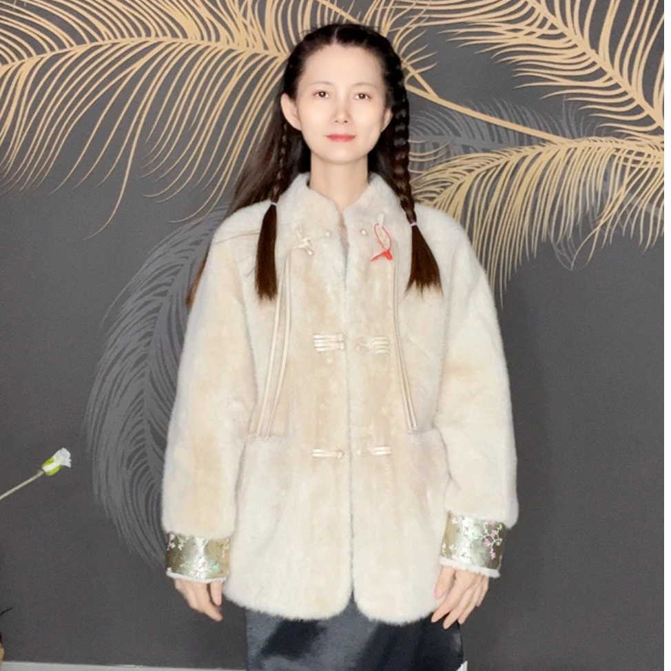 人造皮草 新中式人造皮草杏色2025新款宽松松弛百搭轻奢上衣