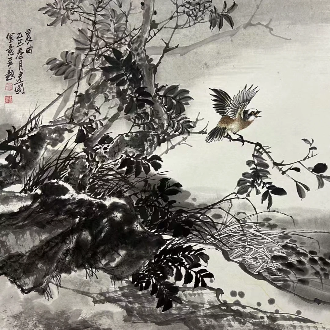 施老师水墨写意花鸟国画作品