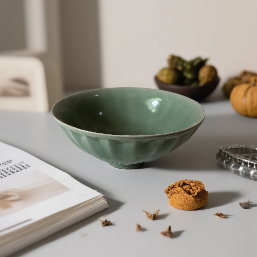 龙泉青瓷莲瓣纹碗色釉淝厚纯手工碗