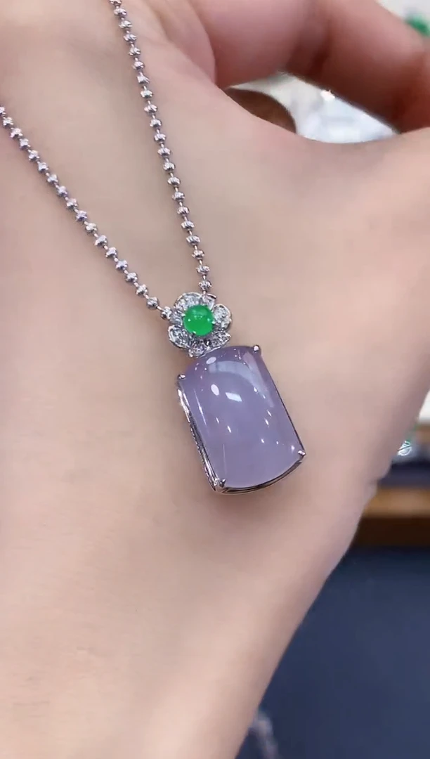 翡翠18K金镶嵌吊坠(不含链)B32  紫货有色差