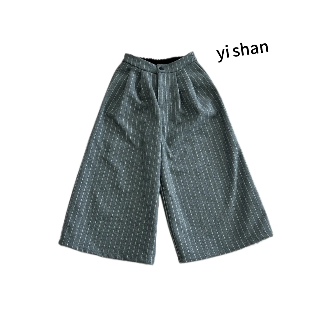 七分中裤阔腿裤简约春季百搭时尚休闲抽绳设计师竖条纹