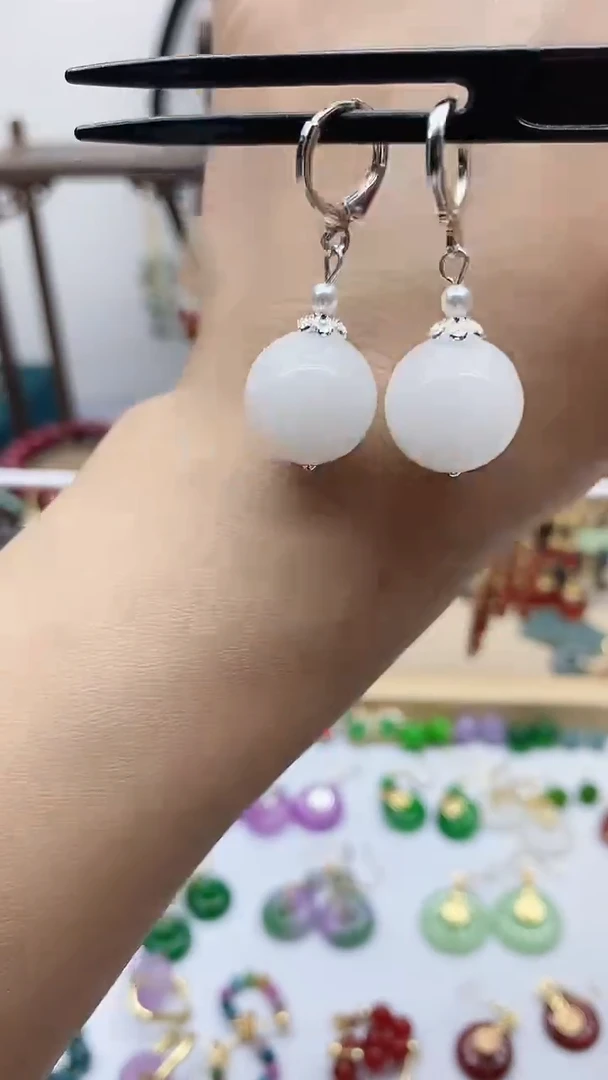 银S925镶嵌和田玉耳饰102