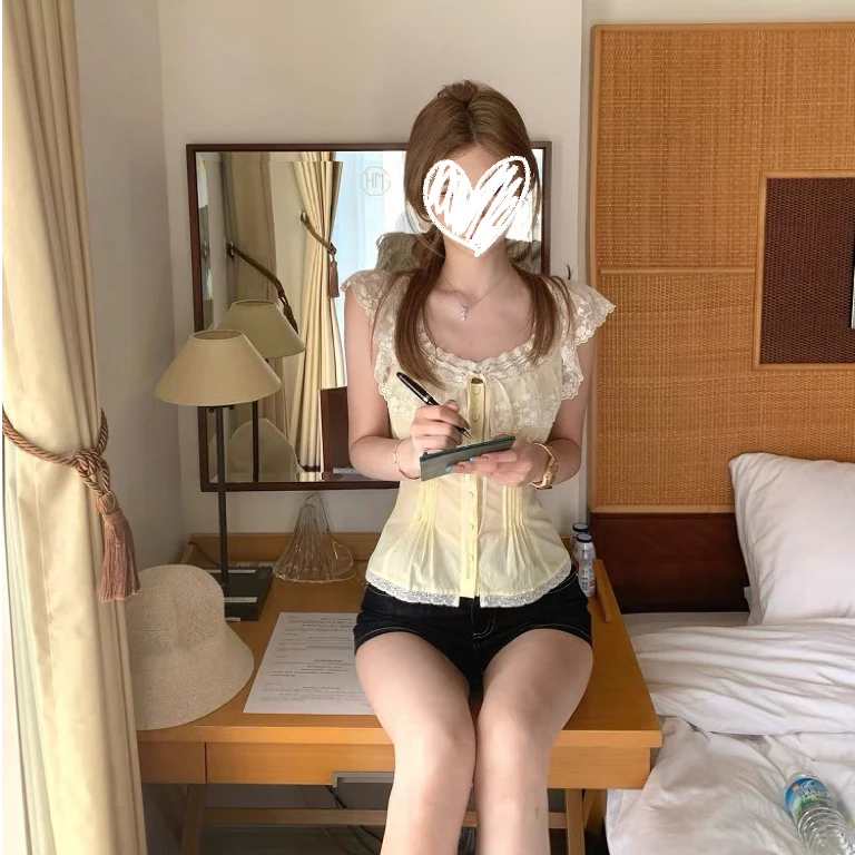 FCYSTUIDOHZJ纯白盛夏 多种穿法~花边衬衫夏季露肩/一字肩上衣 女