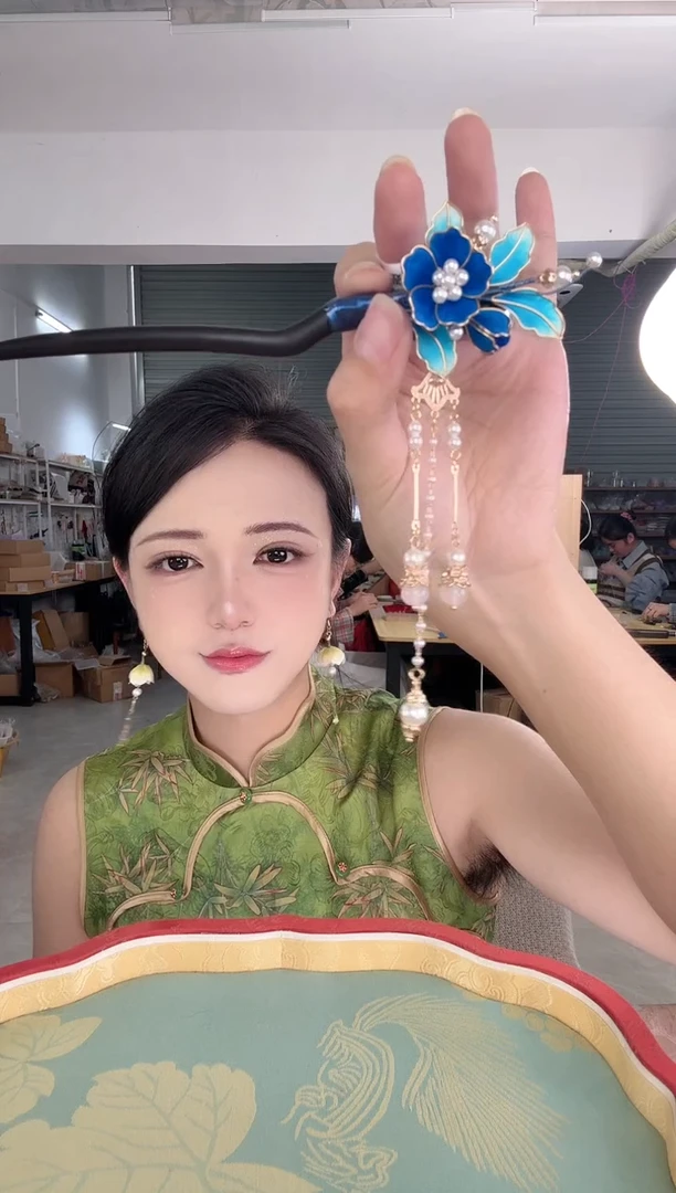 合金无521 非遗绒花 发簪 带流苏