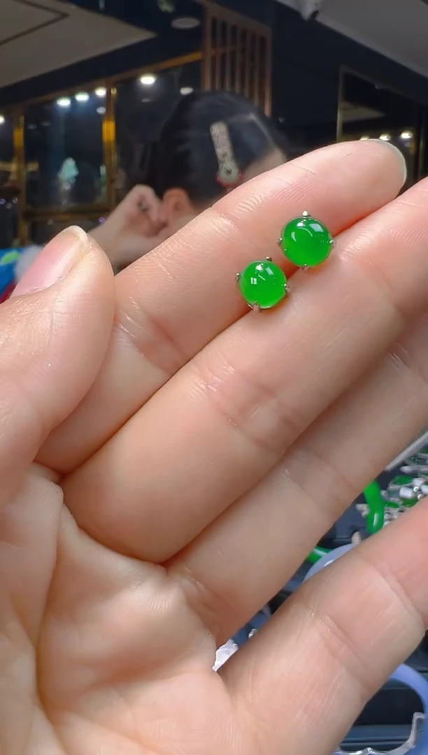 银S925镶嵌翡翠耳饰010(多样性发货发其一)