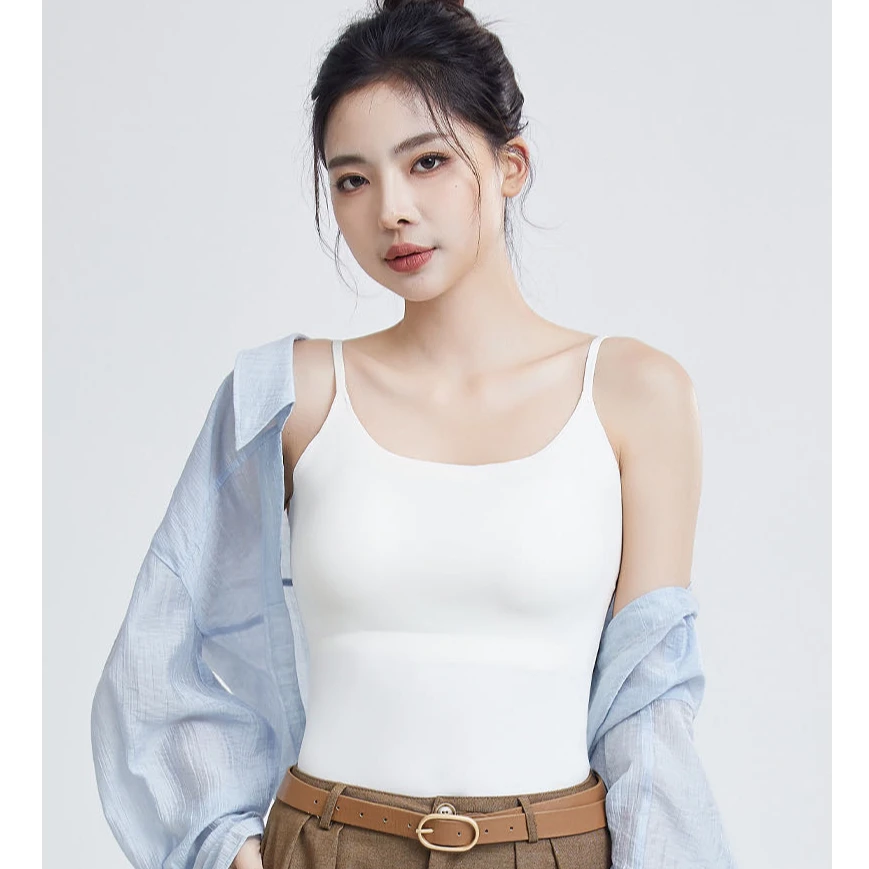 CHUJIAN/初见春夏凉感带胸垫吊带背心纯色百搭内搭遮副乳可外穿女