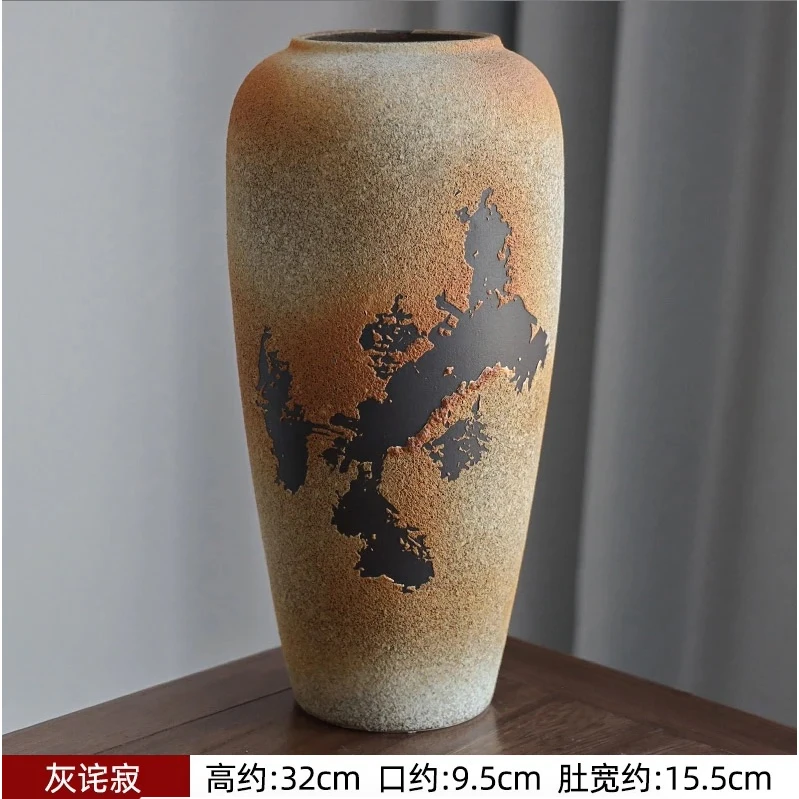 景德镇复古陶瓷花瓶侘寂风粗陶罐新中式手工民宿摆件禅意古朴花器