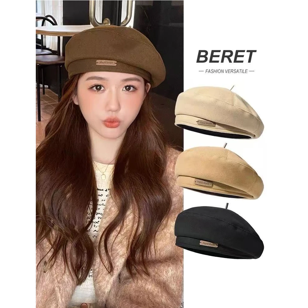 贝雷帽女款2025新款大头围显脸小咖色八角帽棕色画家帽子秋冬韩版