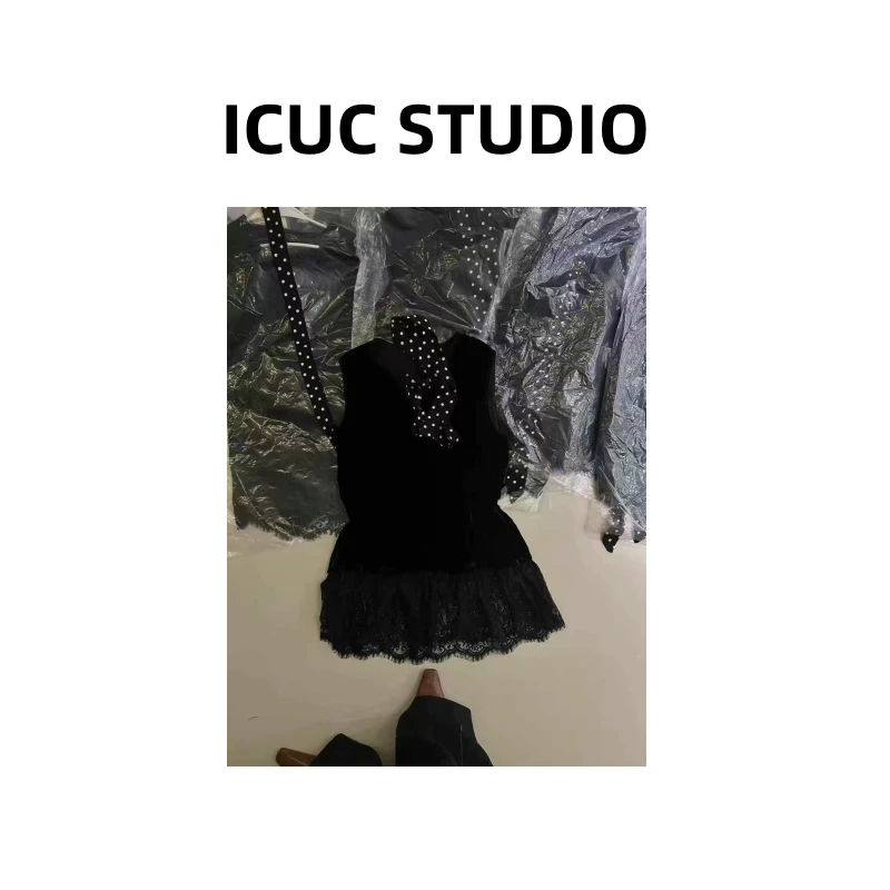 ICUC STUDIO-【蕾丝拼接背心裙】夏季新款感小众丝绒显瘦背心666