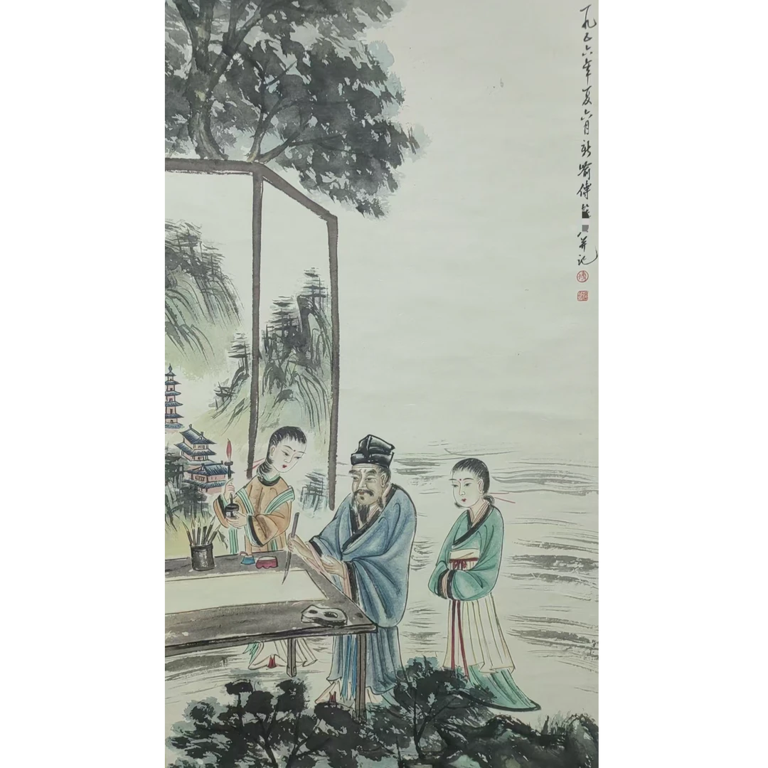 傅老 款人物立轴138*68约8.4平尺