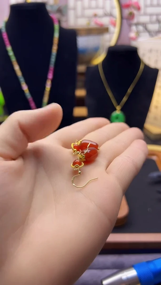【闪购商品】南红玛瑙耳饰14K金镶嵌E183