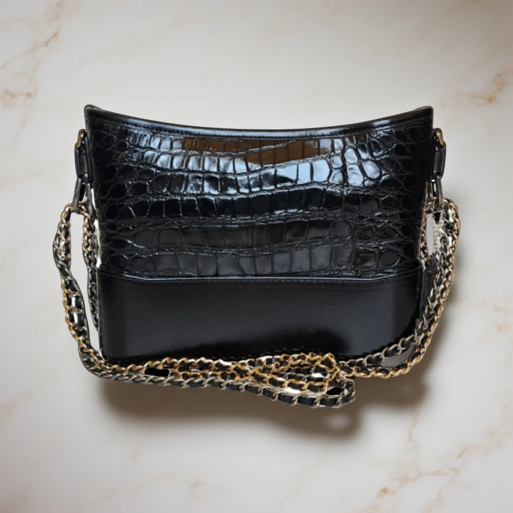 【刘金牙2025高定女包】鳄鱼皮定制款黑色气质链条单肩斜挎包X1083