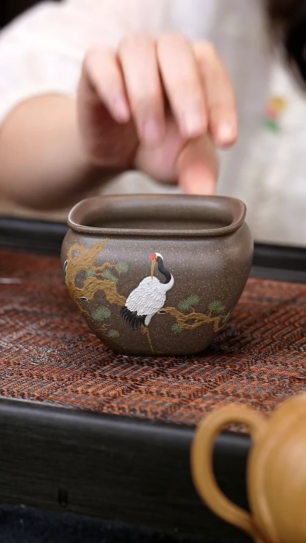 茶壶紫砂松鹤延年水盂 一物见春