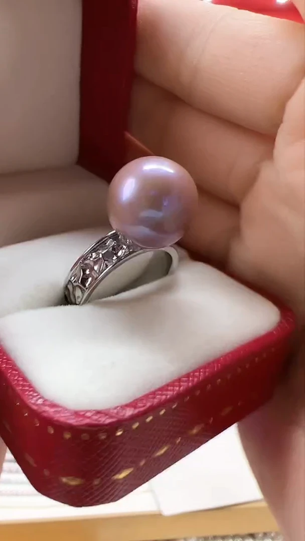 【闪购商品】淡水珍珠戒指未镶嵌碎银宽圈紫珠戒指