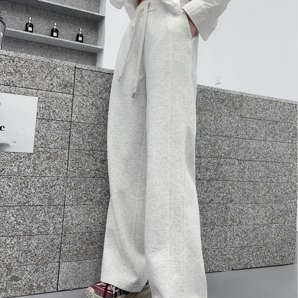 laohu家新款侧拼条直筒宽松垂感慵懒韩版显瘦先腿长休闲卫裤-2509