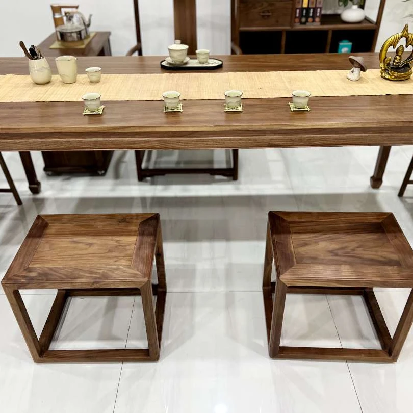 北美黑胡桃木方凳家用矮凳板凳客厅简约小凳子卧室化妆凳