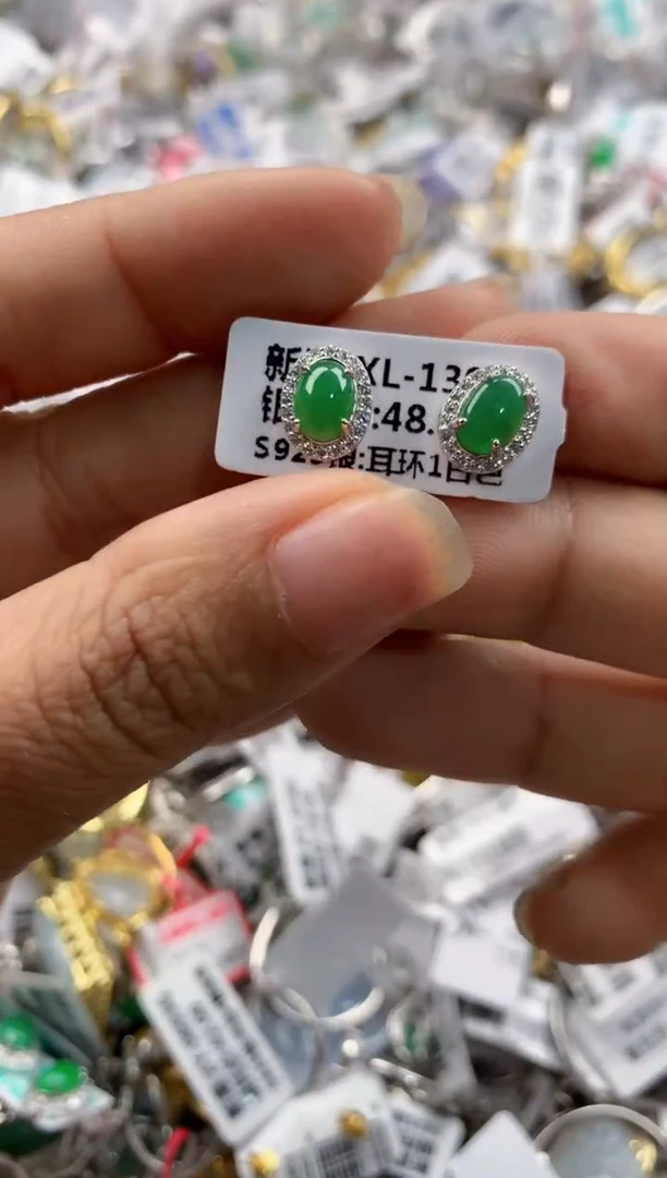 银S925镶嵌戒指翡翠4444----4