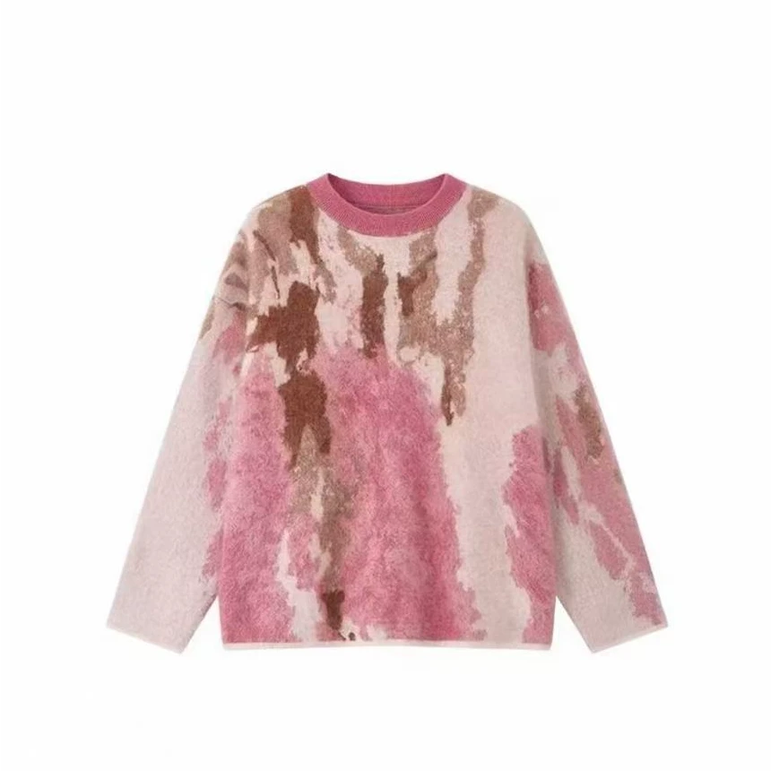 秋冬女式圆领羊绒拉绒针织衫女式加厚休闲宽松套头衫